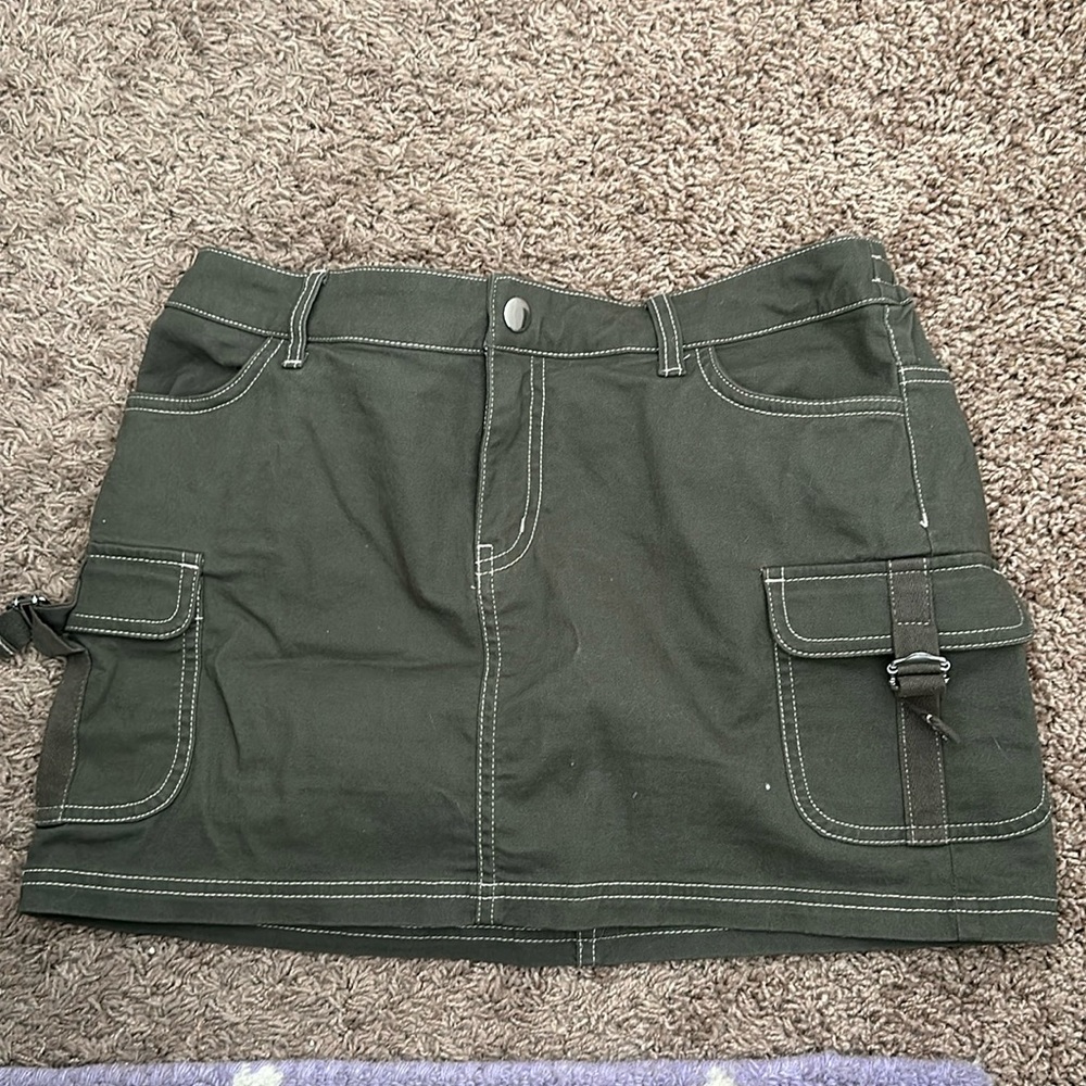 Army green mini skirt